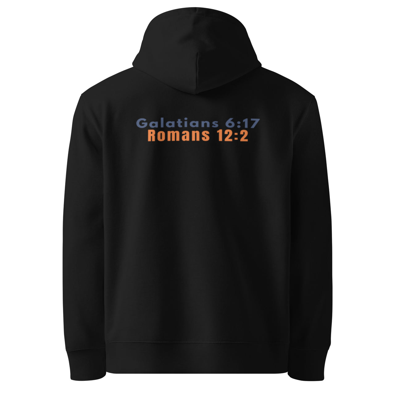 Marked Chosen black Christian back of hoodie organic cotton faith apparel with bold logo and scripture