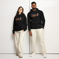 Marked & Chosen black Christian hoodie front with male and female – organic cotton faith apparel with bold logo and scripture