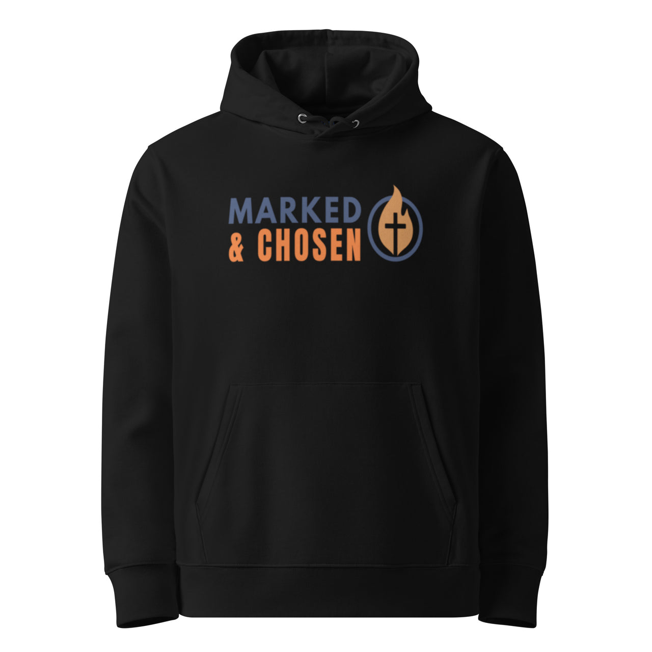 Marked Chosen black Christian hoodie organic cotton faith apparel with bold logo and scripture