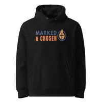 Marked Chosen black Christian hoodie organic cotton faith apparel with bold logo and scripture