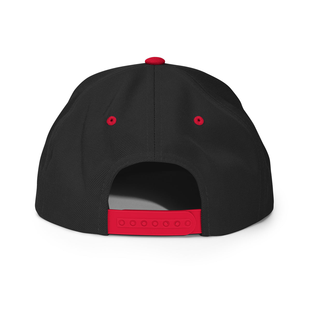 Black and red Christian snapback - Back of the hat with red snap enclosure