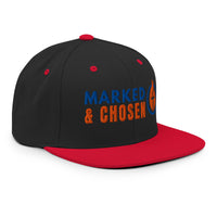 Marked & Chosen black and red snapback – right front view with red brim and bold gospel embroidery