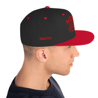 Man wearing black and red Christian snapback standing to the right – bold Isaiah 53:5 embroidered in red on right side
