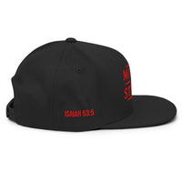 Black Christian snapback – red Isaiah 53:5 embroidery on right side