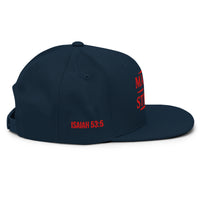 Marked by Stripes navy snapback – red embroidered right side features Isaiah 53:5 in Red