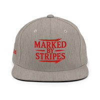 Heather grey Christian flat bill cap – red embroidered gospel front logo