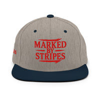 Heather grey and navy Christian snapback – red embroidered gospel message with contrast brim