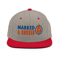 Heather grey and red Christian snapback – faith-based cap with contrasting red brim and stitched logo