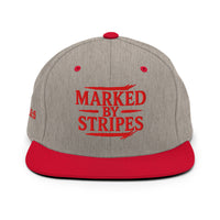 Heather grey and red Christian snapback – red bill and matching red embroidered front logo