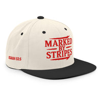 Natural/black gospel hat – front-right angle with red Marked by Stripes stitching