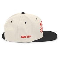 Natural and black Christian snapback – red embroidery on side featuring Isaiah 53:5