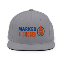 Silver Christian snapback by Marked & Chosen – structured flat bill hat with embroidered faith logo