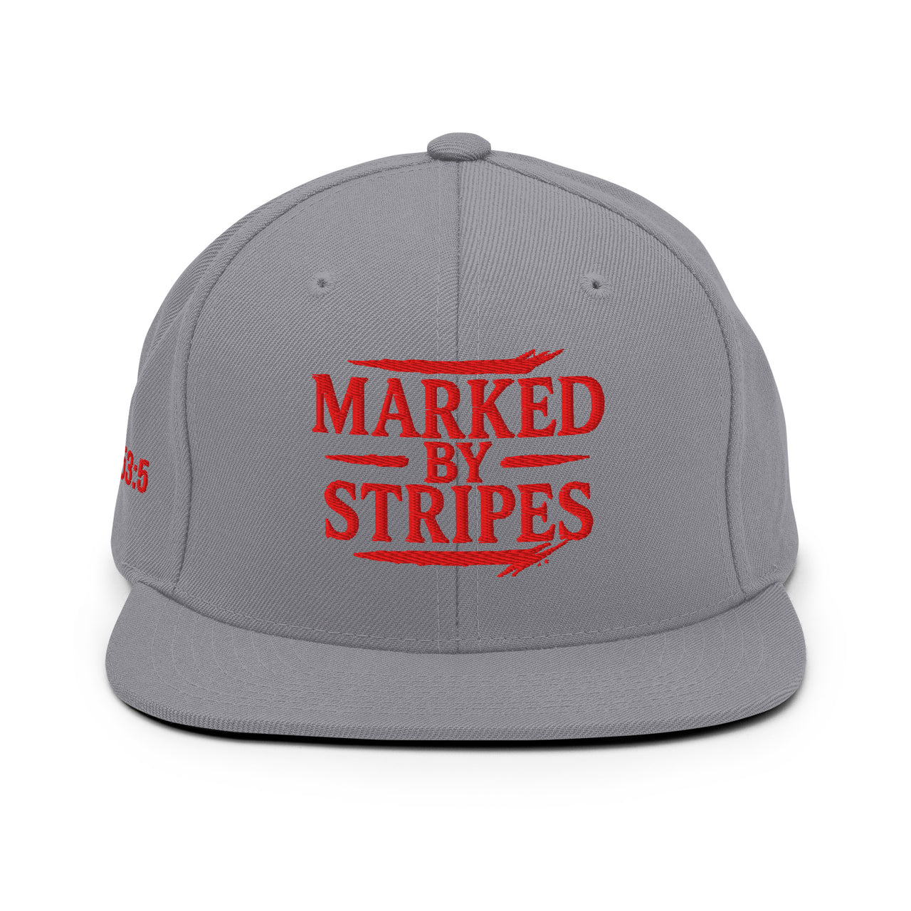Silver Christian snapback – red embroidered front design with structured crown