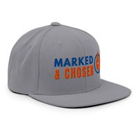 Marked & Chosen silver Christian snapback – right front mockup with clean stitch detail and flat bill