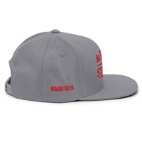 Silver Christian snapback – red embroidered side with Isaiah 53:5