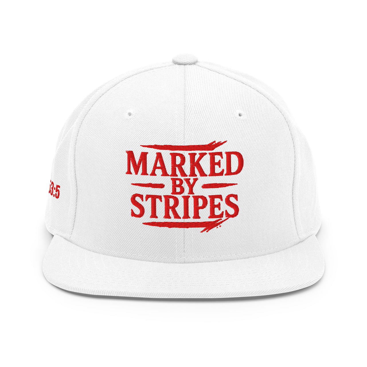 White Christian snapback – clean red embroidered front logo with flat visor