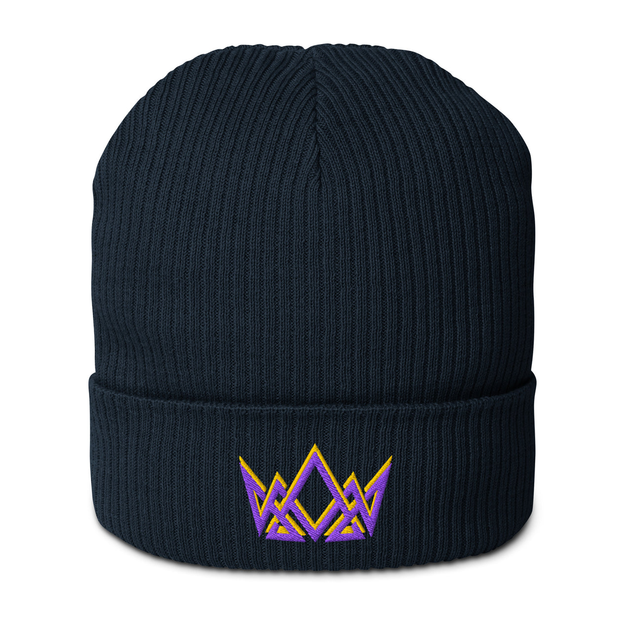 Navy blue Christian beanie – gold and purple stitched crown logo on front cuff