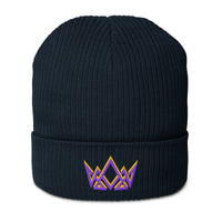 Navy blue Christian beanie – gold and purple stitched crown logo on front cuff