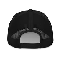 Black Royalty trucker hat – mesh back view with clean snapback finish