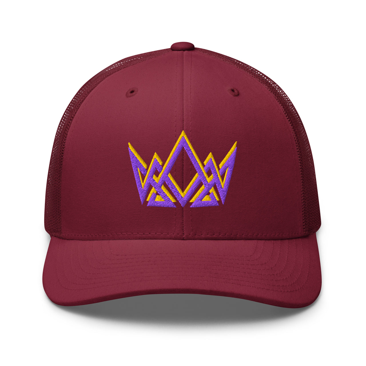 Cranberry Royalty Christian trucker cap – embroidered purple and gold Kingdom crown graphic