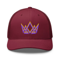 Cranberry Royalty Christian trucker cap – embroidered purple and gold Kingdom crown graphic
