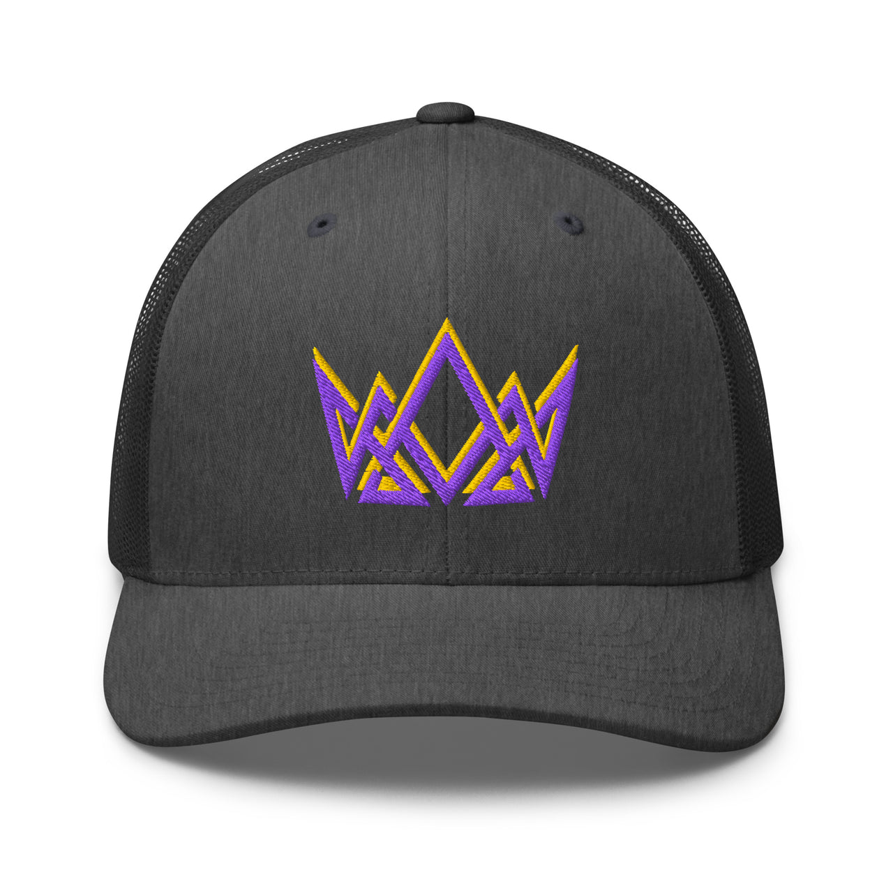 Dark heather grey Royalty Christian cap – purple and gold embroidered Kingdom crown