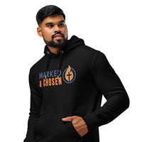 Marked & Chosen black Christian hoodie front with male model – organic cotton faith apparel with bold logo and scripture