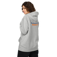 Marked & Chosen heather gray back of hoodie female model – comfortable Christian apparel with spiritual symbolism