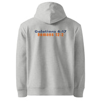 Marked & Chosen heather gray back of hoodie – comfortable Christian apparel with spiritual symbolism