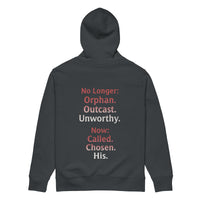 Renamed Hoodie Dark Grey flat lay mockup showing back word stack design