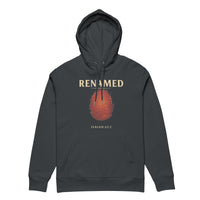 Renamed Hoodie Dark Grey flat lay mockup showing front fingerprint design