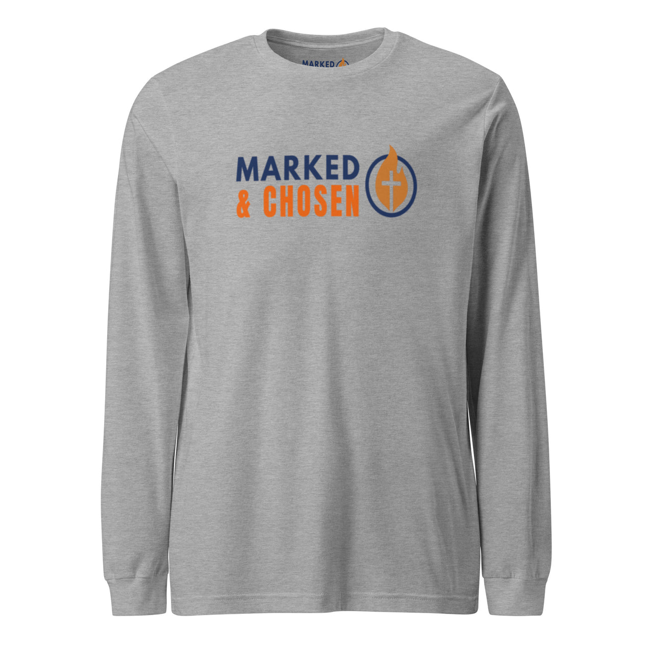 Athletic heather long sleeve Christian shirt – soft gray tones with front logo