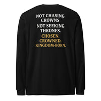 Black Royalty long sleeve Christian shirt – printed white/gold gospel identity back stack