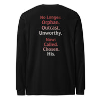 Renamed Long Sleeve T-Shirt Black flat lay mockup showing back word stack design.
