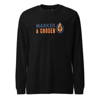 Marked & Chosen black long sleeve Christian shirt – bold front logo design in soft cotton