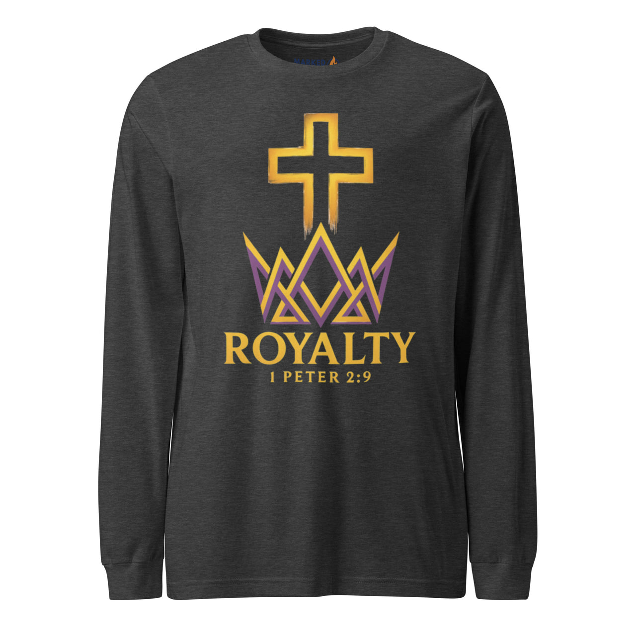 Dark grey heather Royalty long sleeve – printed front crown design