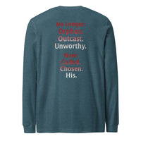 Renamed Long Sleeve T-Shirt Heather Deep Teal flat lay mockup showing back word stack design.