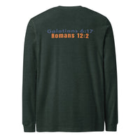 Heather forest green Christian long sleeve shirt – clean scripture back design by Marked & Chosen