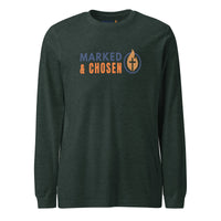 Heather forest green Christian long sleeve shirt – clean logo front design by Marked & Chosen
