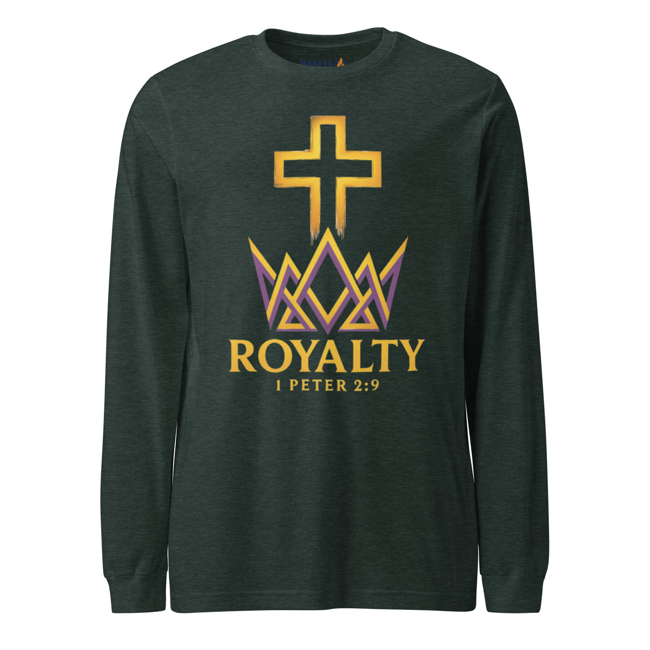 Heather forest green long sleeve Christian shirt – bold faith front