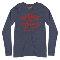 Heather navy Christian long sleeve shirt – red Marked by Stripes front
