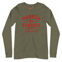 Military green long sleeve gospel tee – red Marked by Stripes front