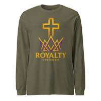 Military green Royalty Christian long sleeve – golden crown and scripture front