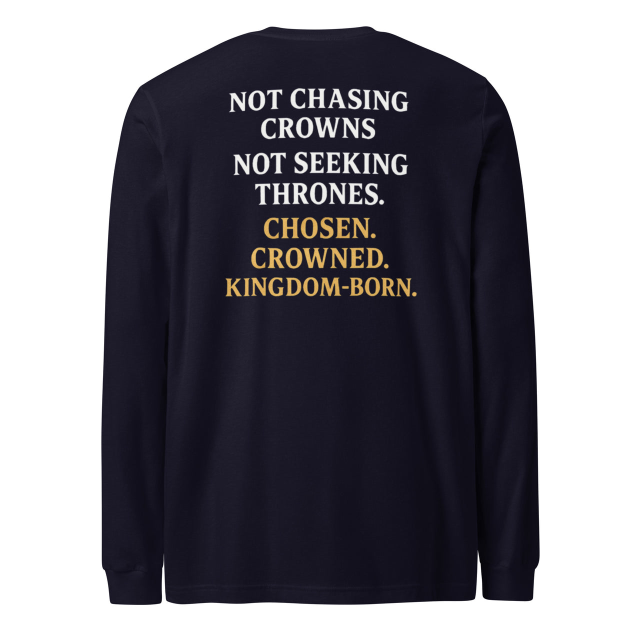 Navy Royalty long sleeve shirt – bold identity back print