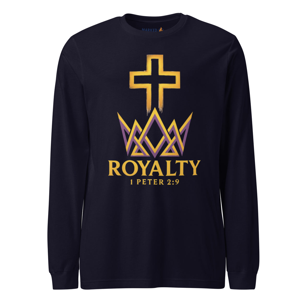 Navy Royalty long sleeve shirt – Kingdom cross and crown front design
