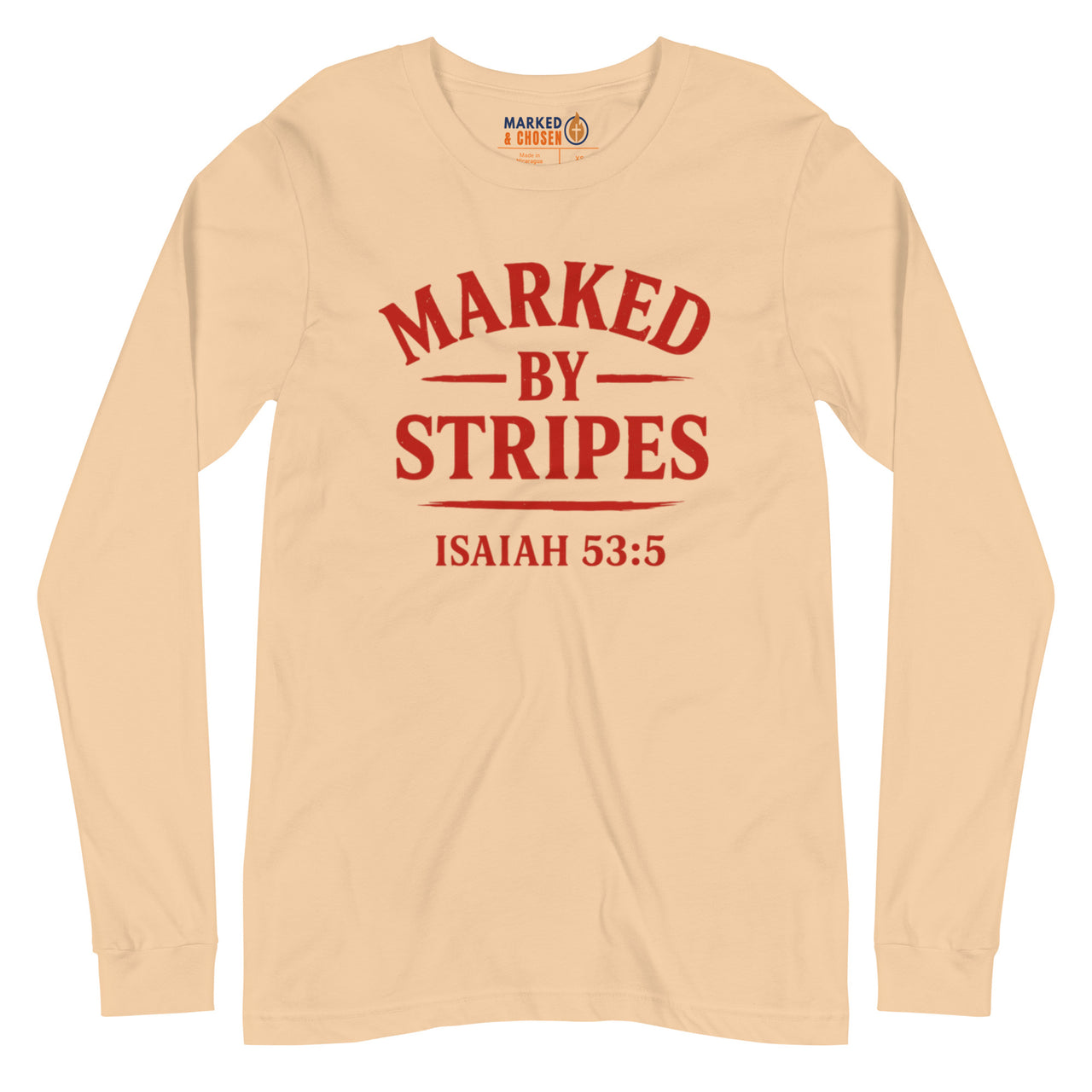 Sand dune Christian long sleeve shirt – red Marked by Stripes front