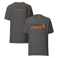 Marked & Chosen gray Christian t-shirt – logo front and back scripture print for daily witness