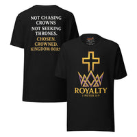 Royalty Christian t-shirt in black – bold Kingdom logo front and word stack back design