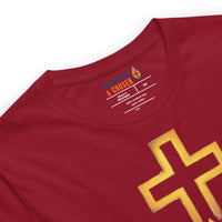 Cardinal red gospel shirt – printed tagless branding for Kingdom identity