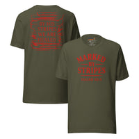 Military green Christian shirt – red Marked by Stripes front logo and back scripture
